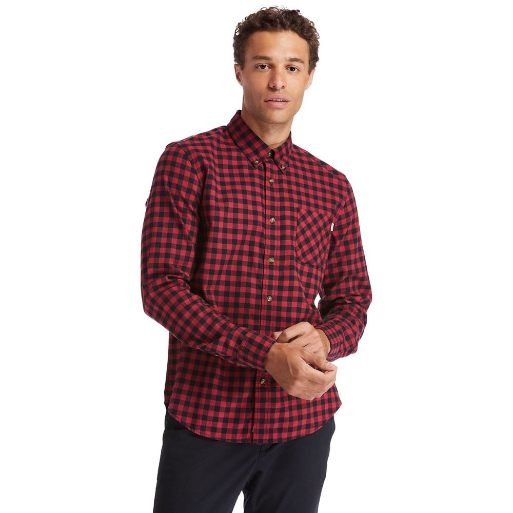 Camisa Timberland Hombre Back River Brushed-Cotton Oxford Check Rojas/Negras - Chile HPF-913820